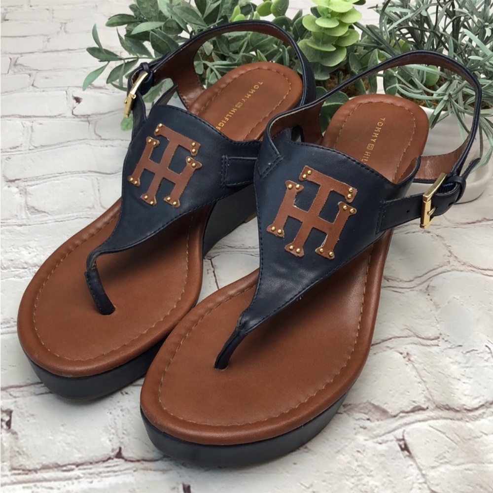 Tommy Hilfiger Navy and Brown Wedges